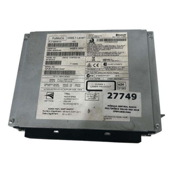 Módulo Central Radio Multimídia Volvo V40 2015 Cf6n18c815aa